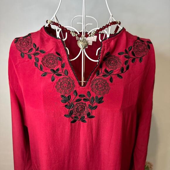 Stunning vintage 70s 100 % silk red button-up blouse - Picture 3 of 6